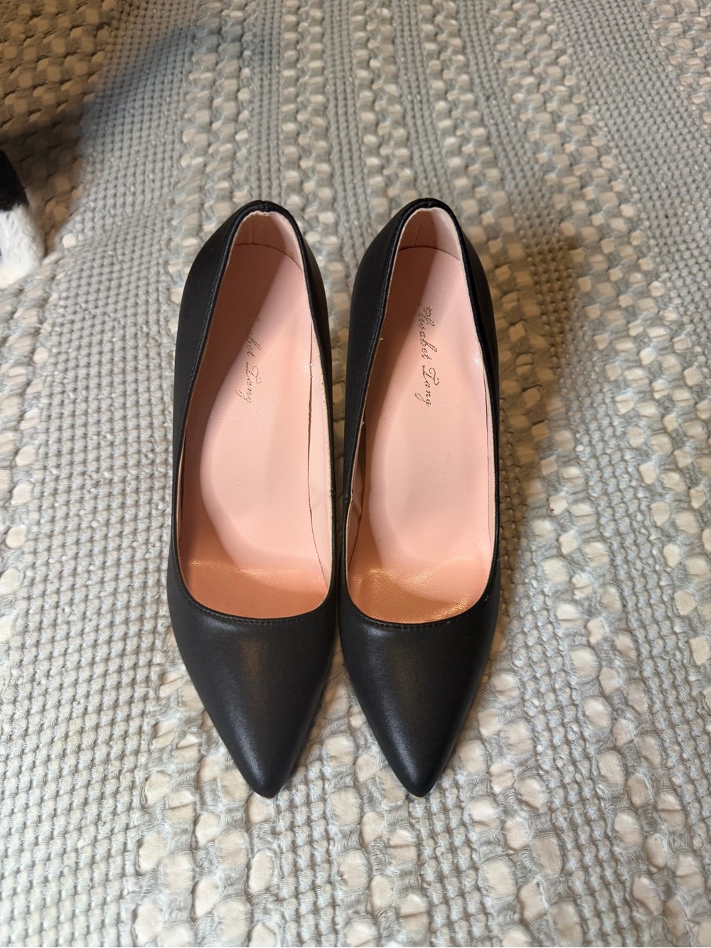 Women's Black Pointed-Toe Heels with Pink Insole